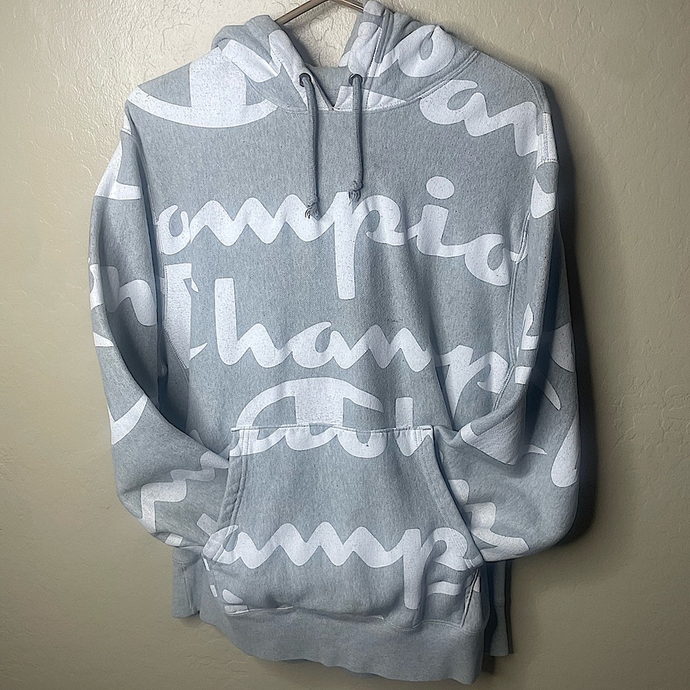 Champion hoodie|Size M in mens| grey and white